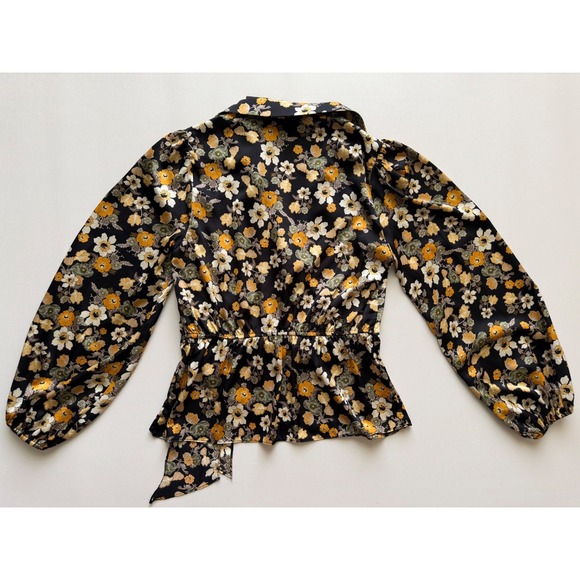 ASTR The Label Women's Black Yellow Floral Asymmetrical Collared Wrap Top Size M - Picture 7 of 13